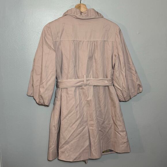 Women's Size 6 Idra Anthropologie Pink Jacket Balloon Sleeve Short Trench Coat - Picture 5 of 7